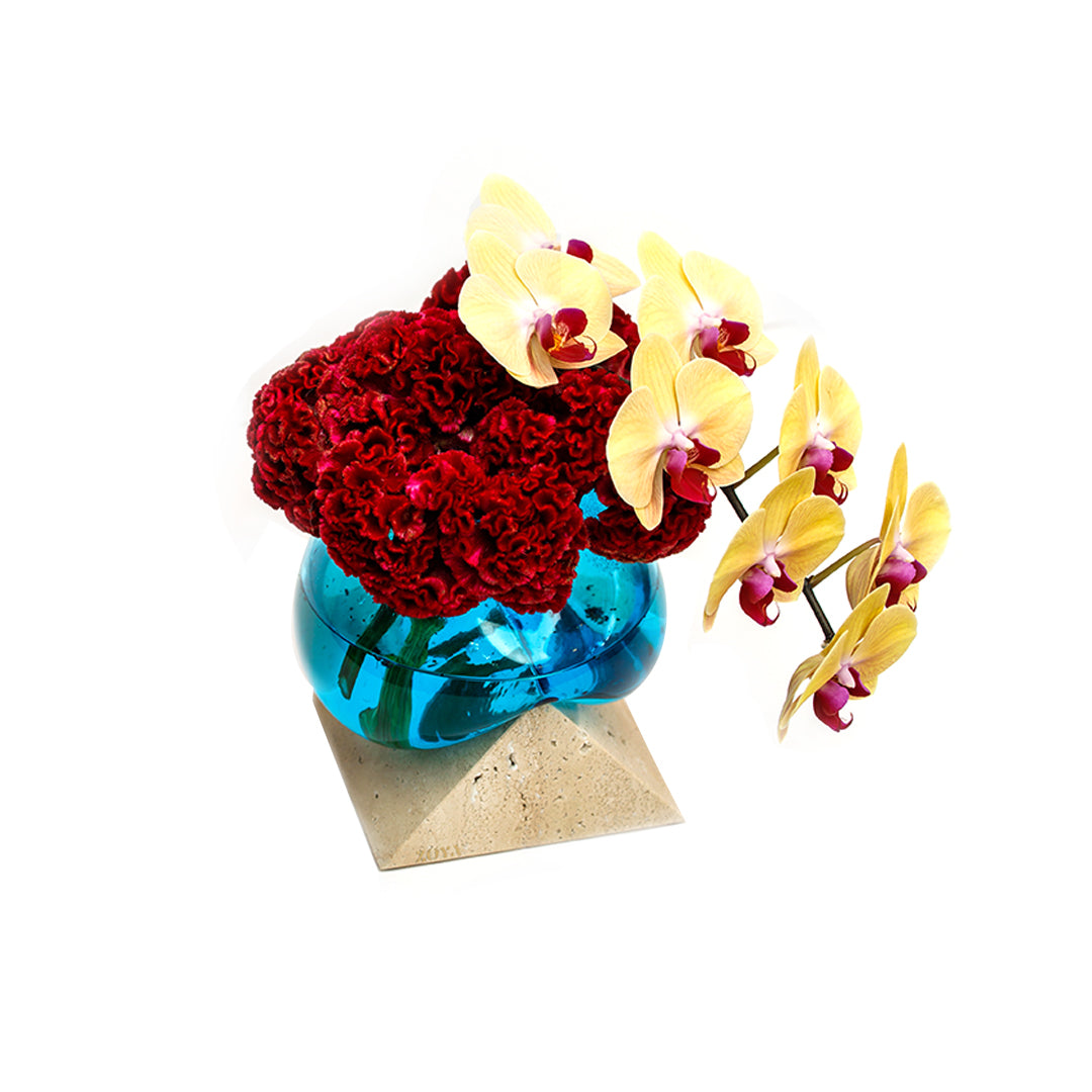 Travertine Marble Base with Melted Glass Vase - ZoyaStones