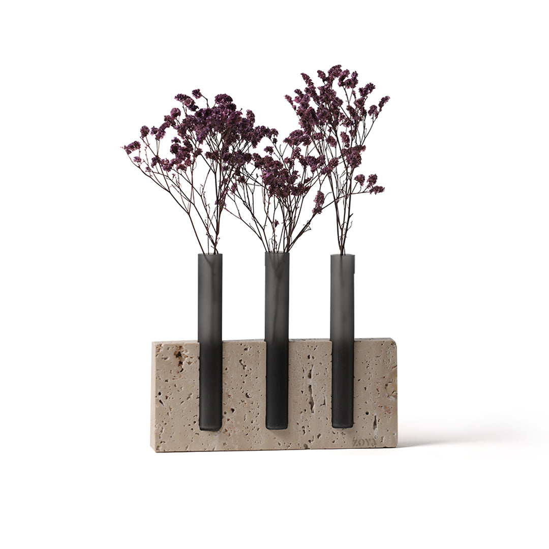Travertine Marble Base with Glass Tubes - ZoyaStones