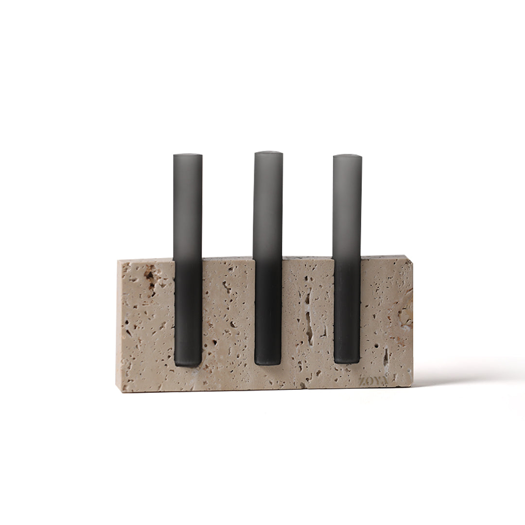 Travertine Marble Base with Glass Tubes - ZoyaStones