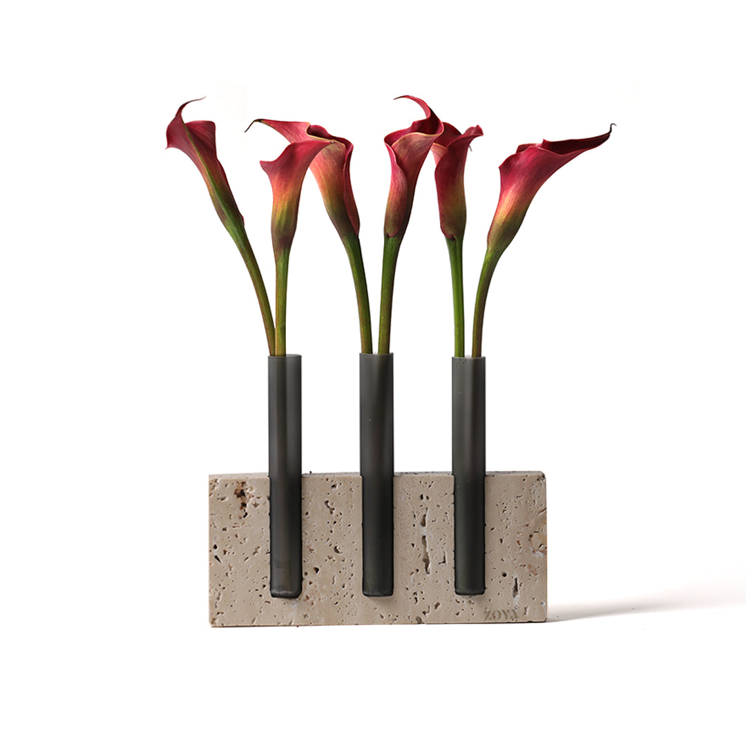 Travertine Marble Base with Glass Tubes - ZoyaStones