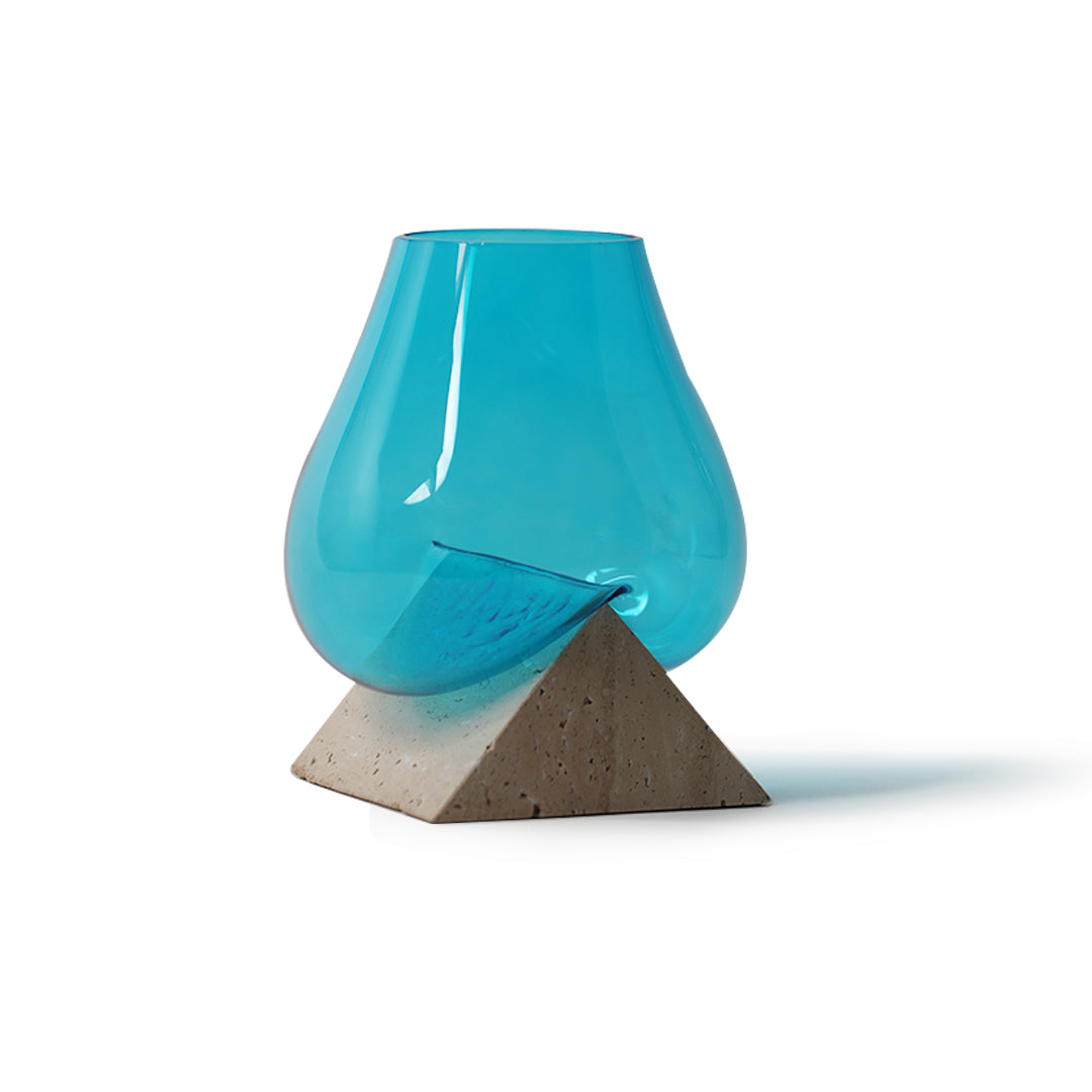 Travertine Marble Base with Melted Glass Vase - ZoyaStones