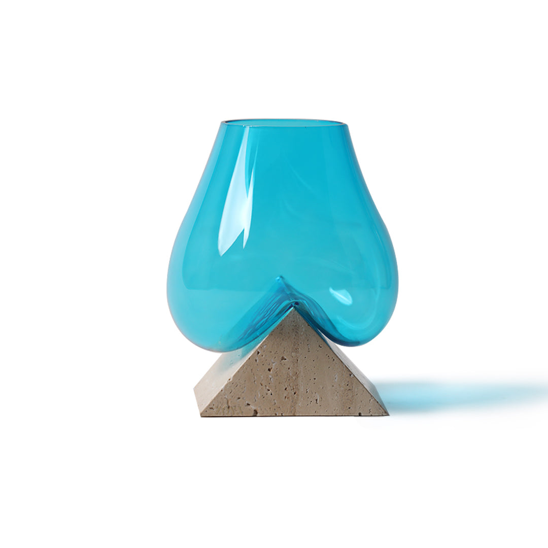Travertine Marble Base with Melted Glass Vase - ZoyaStones