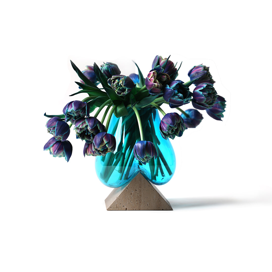 Travertine Marble Base with Melted Glass Vase - ZoyaStones