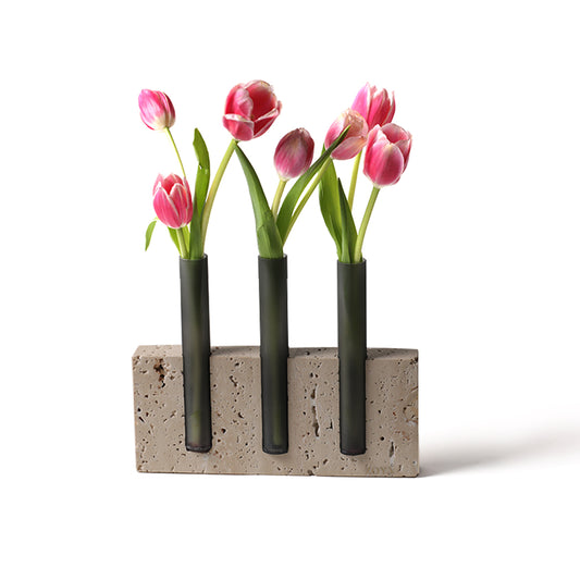 Travertine Marble Base with Glass Tubes - ZoyaStones