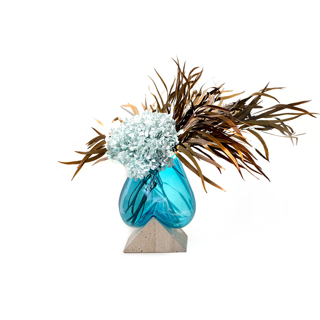 Travertine Marble Base with Melted Glass Vase - ZoyaStones