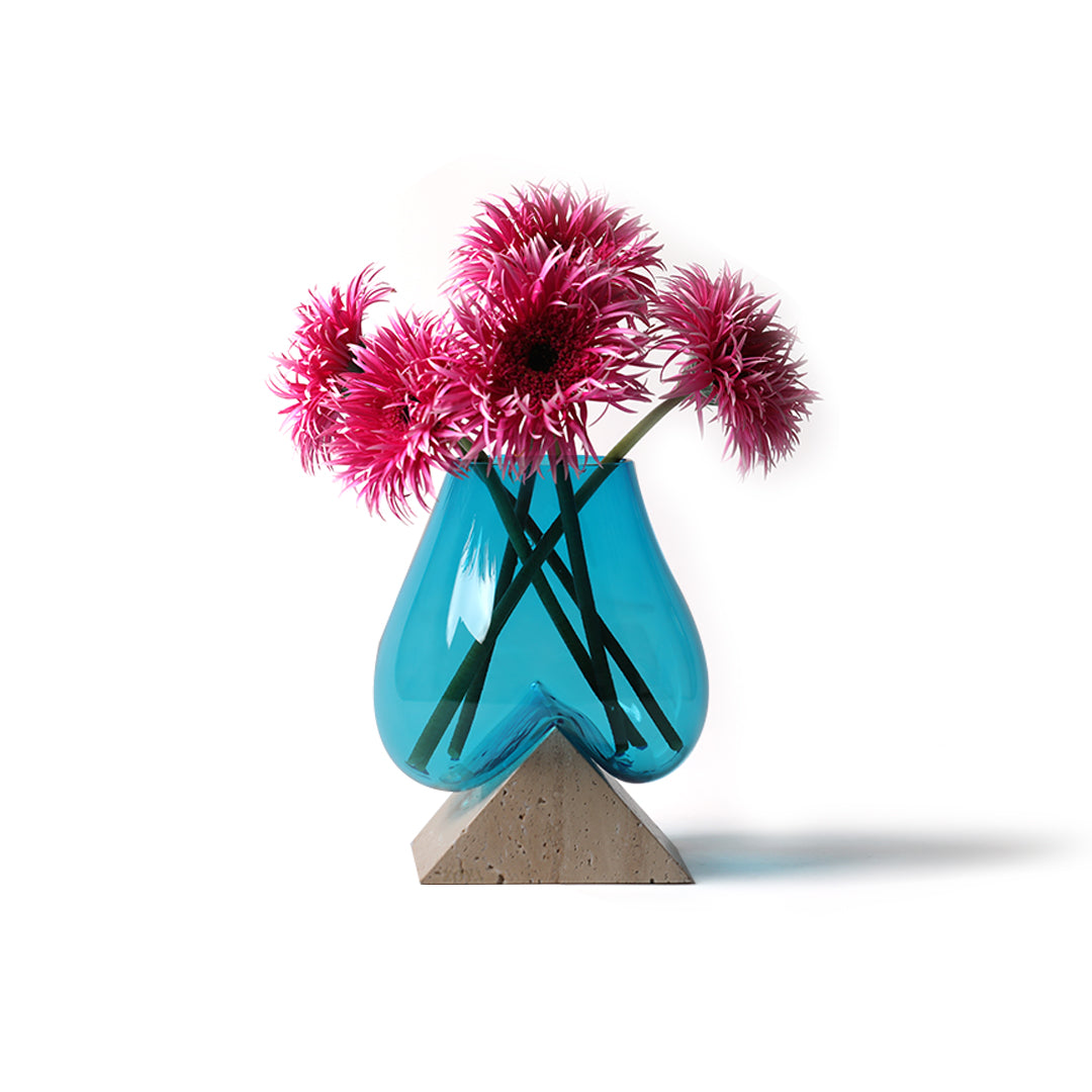 Travertine Marble Base with Melted Glass Vase - ZoyaStones