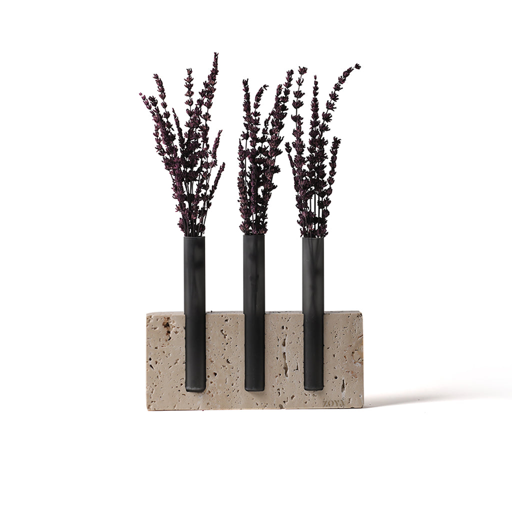 Travertine Marble Base with Glass Tubes - ZoyaStones