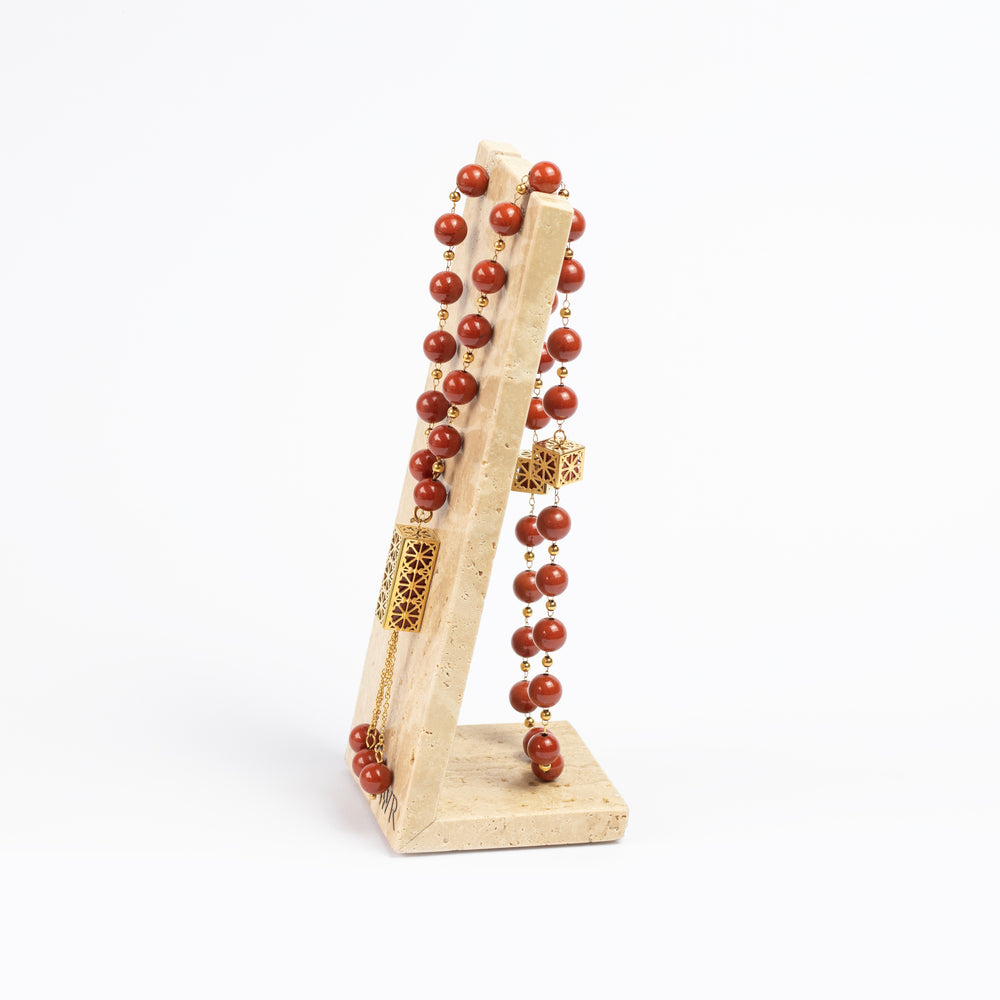 Red Jasper Masbaha & Travertine Stand