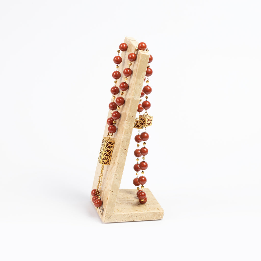 Red Jasper Masbaha & Travertine Stand