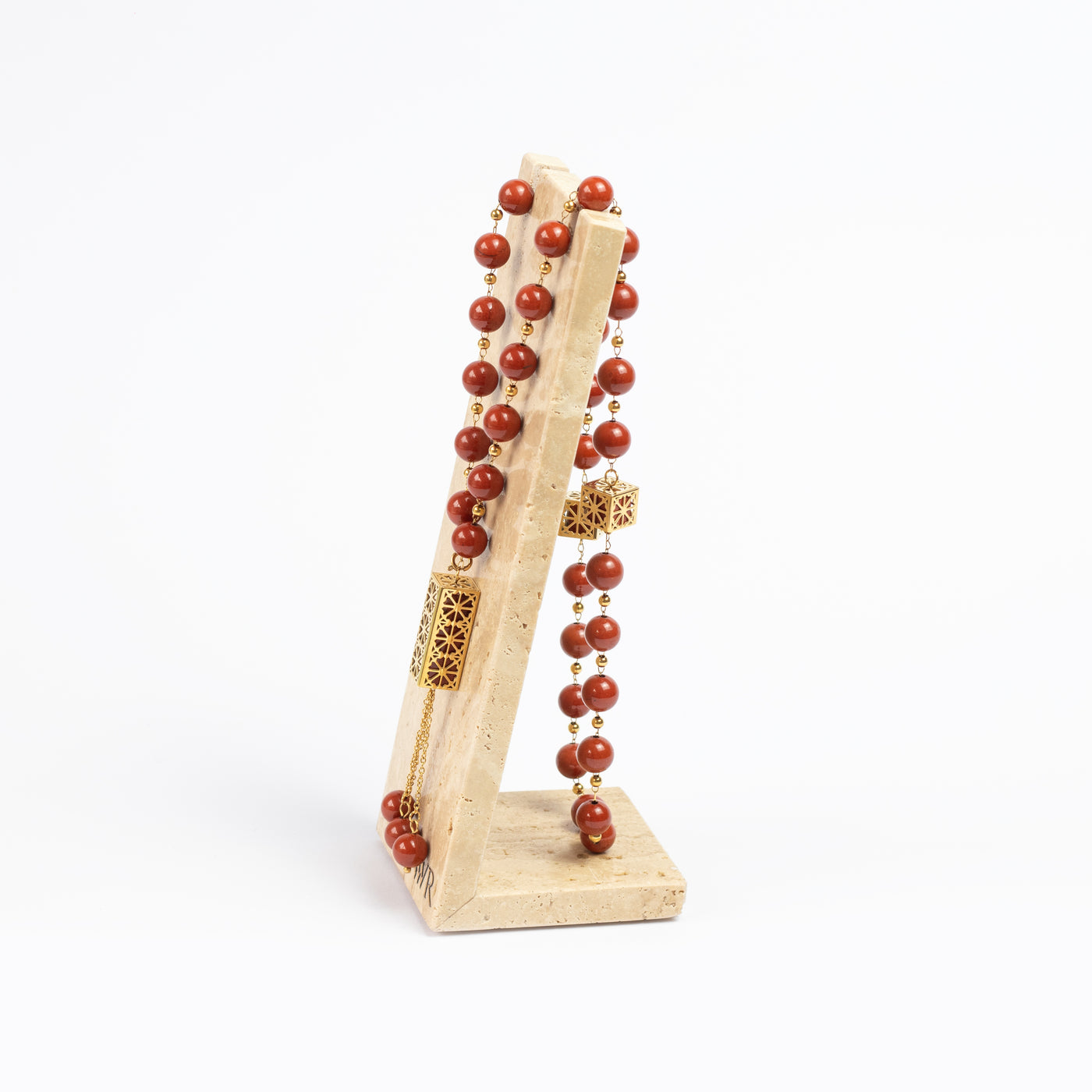 Red Jasper Masbaha & Travertine Stand