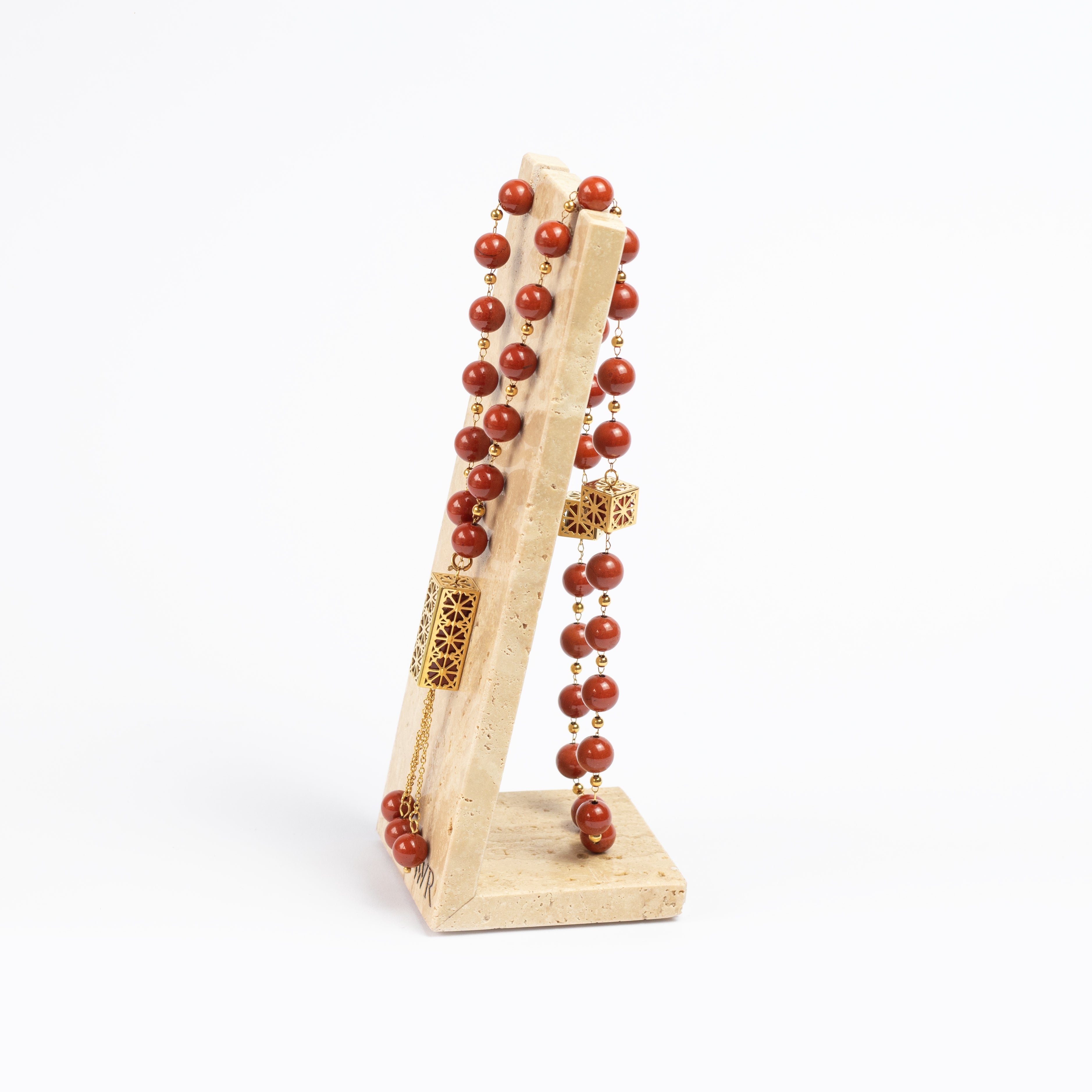 Red Jasper Masbaha & Travertine Stand
