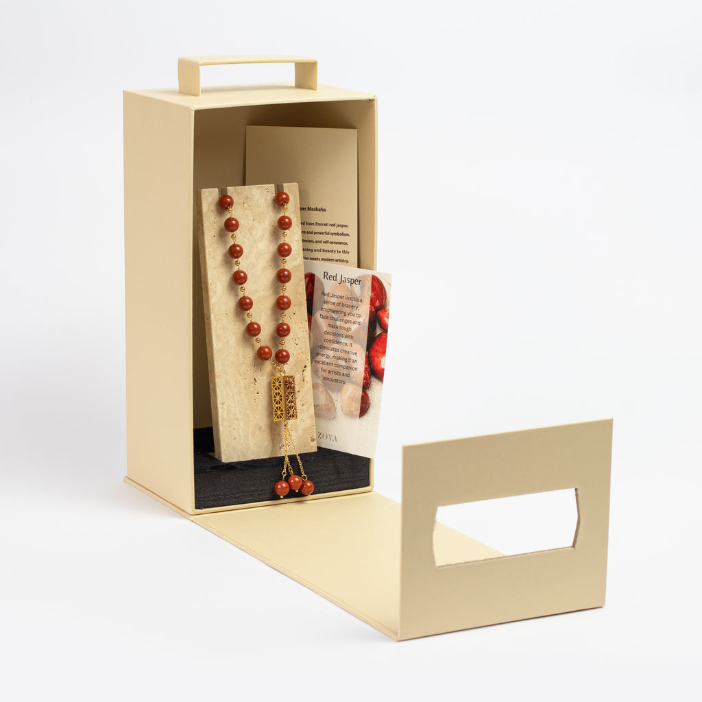 Red Jasper Masbaha & Travertine Stand