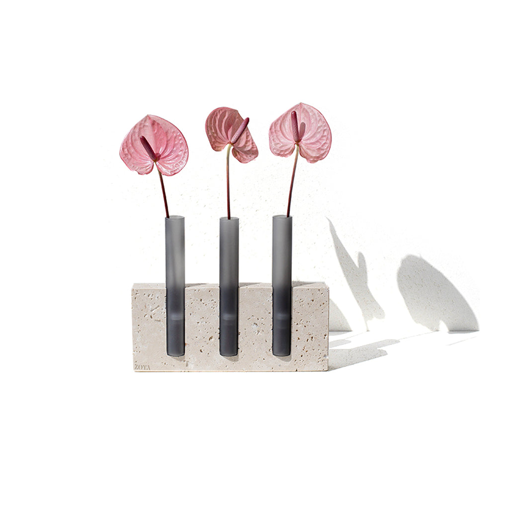 Travertine Marble Base with Glass Tubes - ZoyaStones
